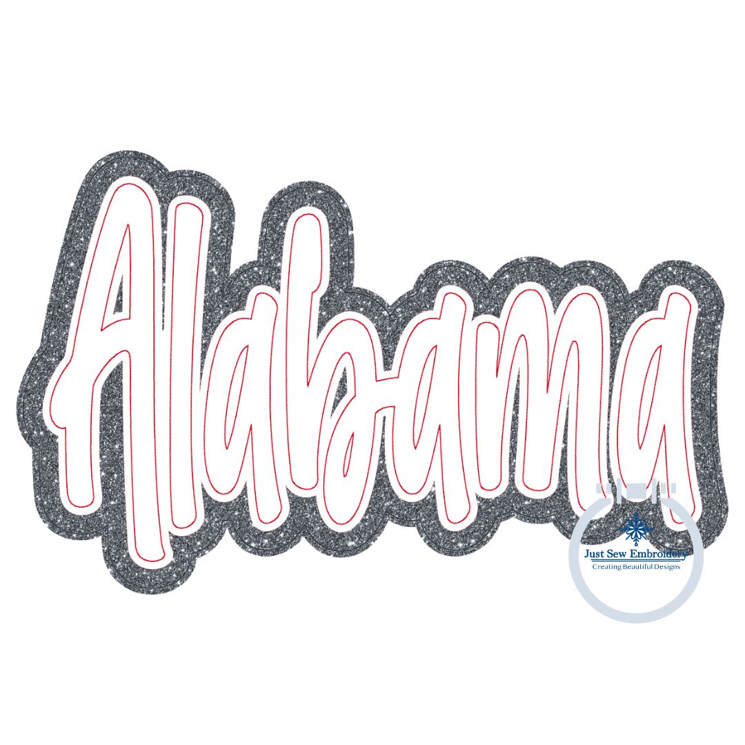 Alabama Double Raggy Applique Embroidery Design Five Sizes 5x7, 8x8, 6x10, 7x12 and 8x12 Hoop