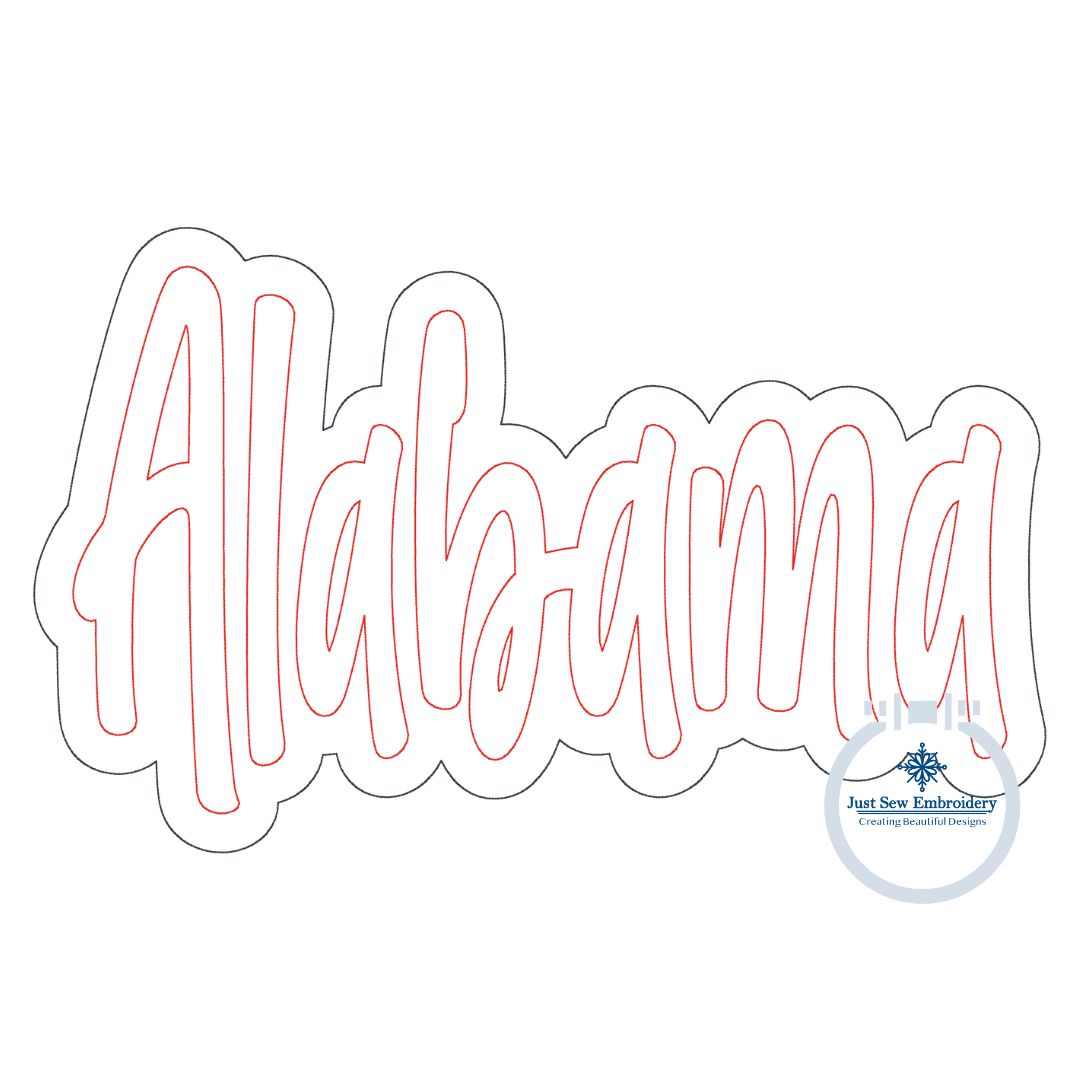 Alabama Double Raggy Applique Embroidery Design Five Sizes 5x7, 8x8, 6x10, 7x12 and 8x12 Hoop