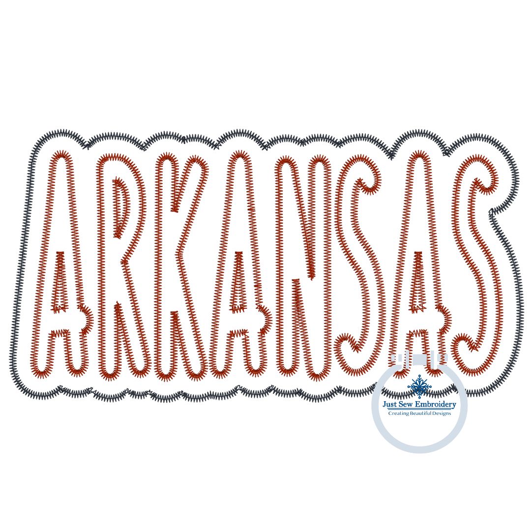 Arkansas Applique Embroidery with Two Layers Zigzag Stitch Design Four Sizes 5x7, 8x8, 6x10, 8x12 Hoops