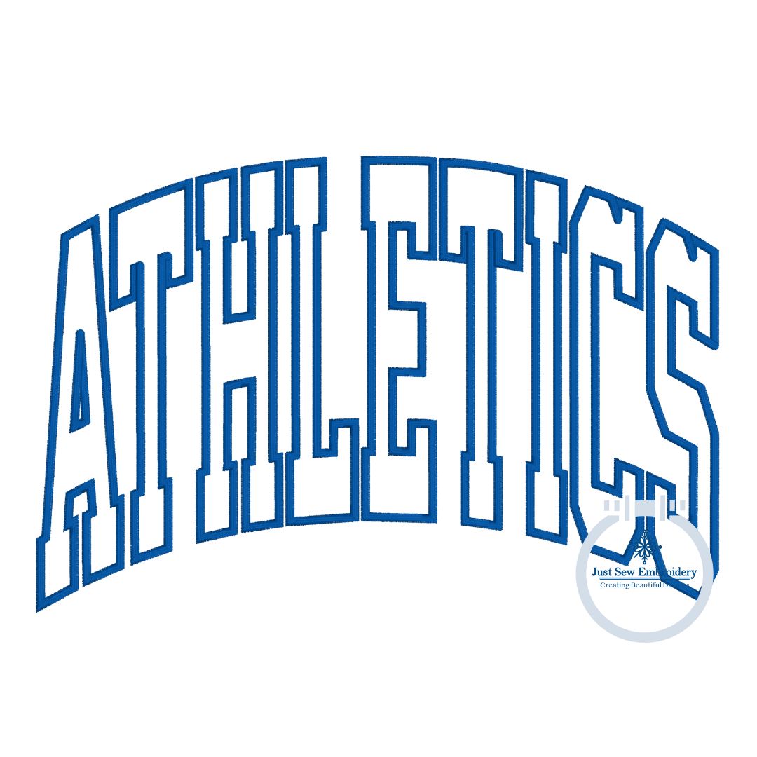 ATHLETICS Arched Satin Applique Embroidery Design Machine Embroidery Two Sizes 6x10, 8x12 Hoop