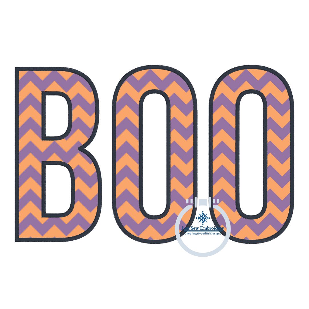 BOO Applique Machine Embroidery Design Satin Stitch Four Sizes 5x7, 8x8, 6x10, 8x12 Hoop