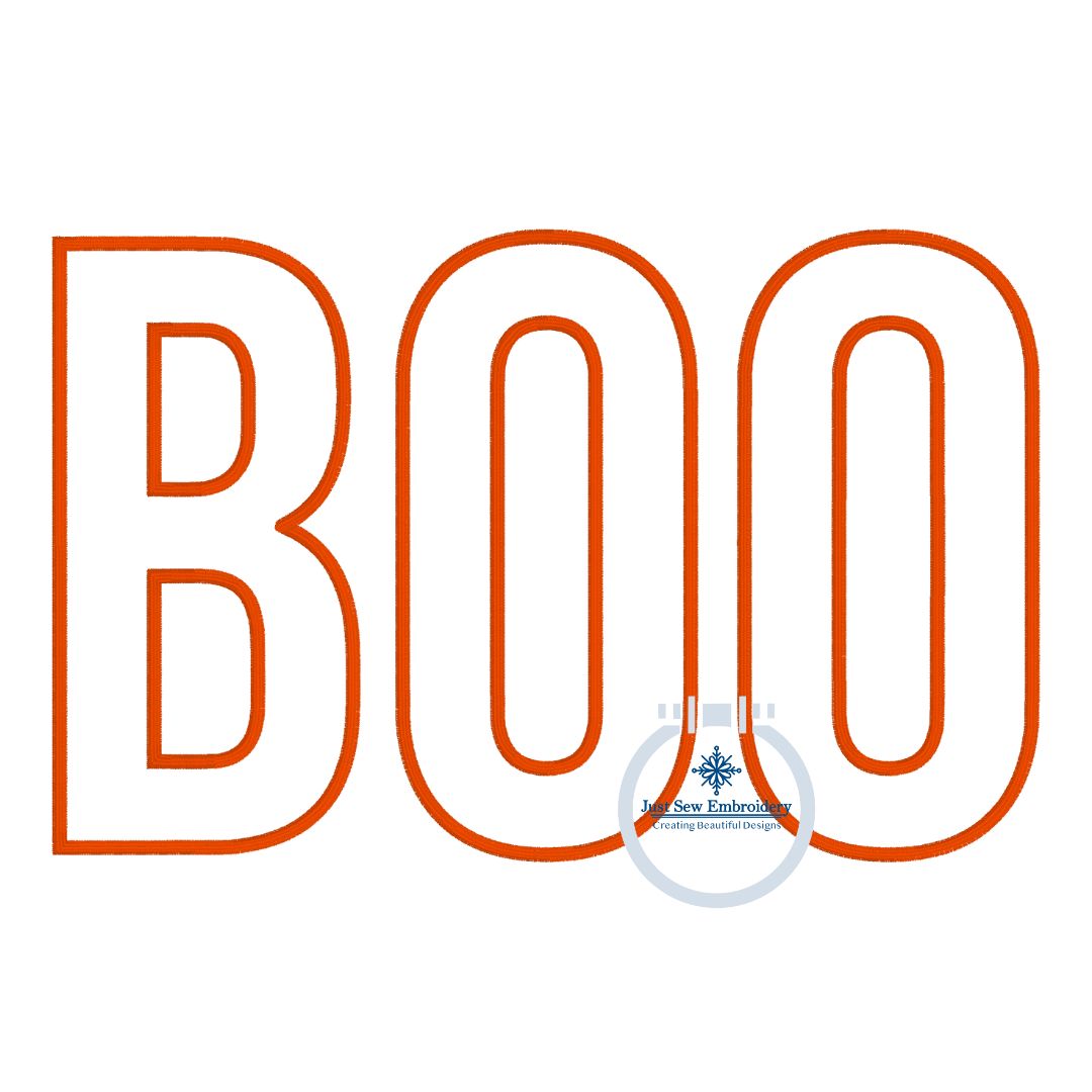 BOO Applique Machine Embroidery Design Satin Stitch Four Sizes 5x7, 8x8, 6x10, 8x12 Hoop