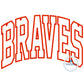 Braves Arched Satin Applique Embroidery Varsity Font Design Machine Embroidery Five Sizes 5x7, 8x8, 6x10, 7x12, and 8x12 Hoop
