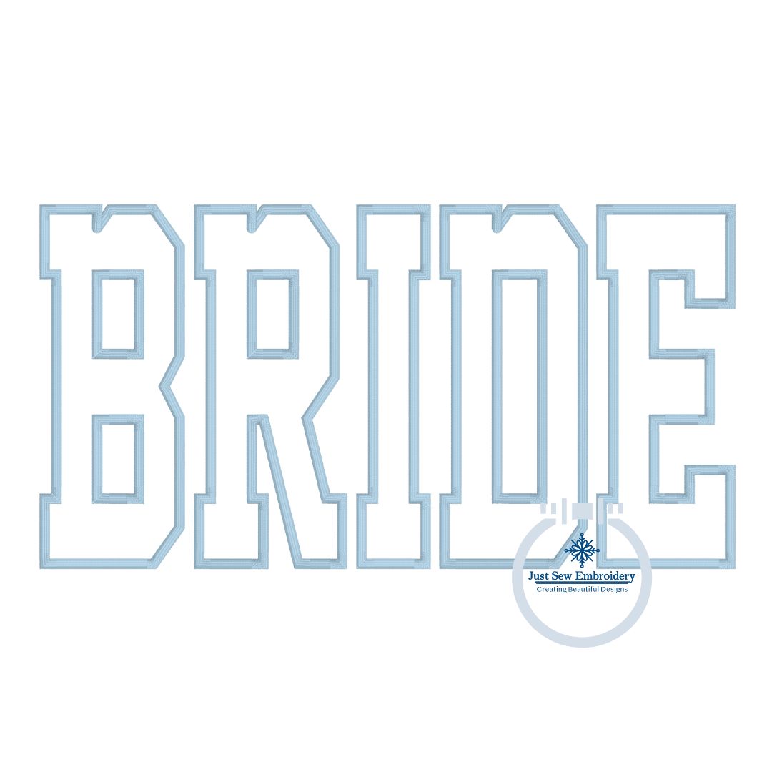 Bride Applique Embroidery Satin Stitch Design Four Sizes 5x7, 8x8, 6x10 and 7x12 Hoop