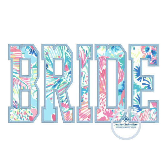 Bride Applique Embroidery Satin Stitch Design Four Sizes 5x7, 8x8, 6x10 and 7x12 Hoop