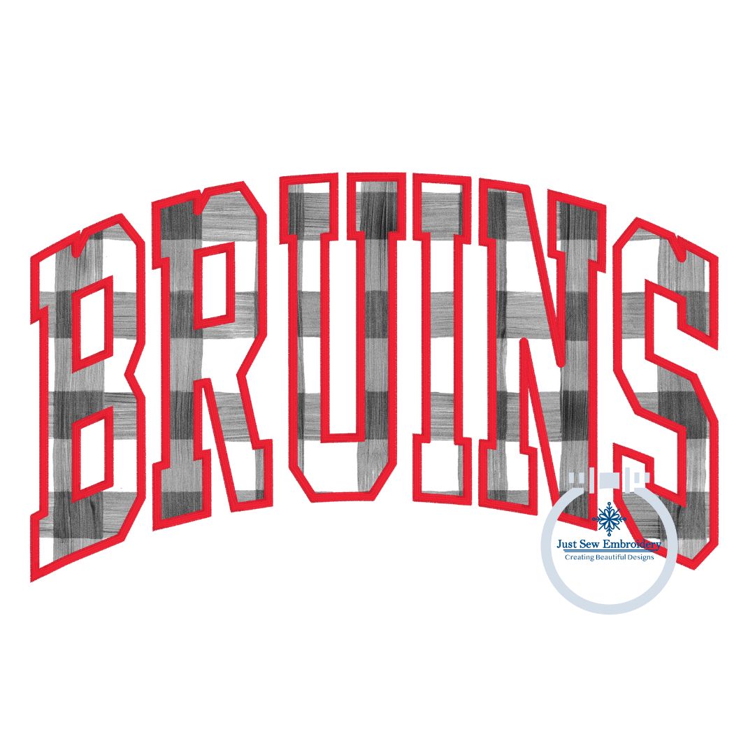 Applique Embroidery BRUINS Arched Satin Stitch Design Machine Embroidery Four Sizes 5x7, 8x8, 6x10, and 8x12 Hoop