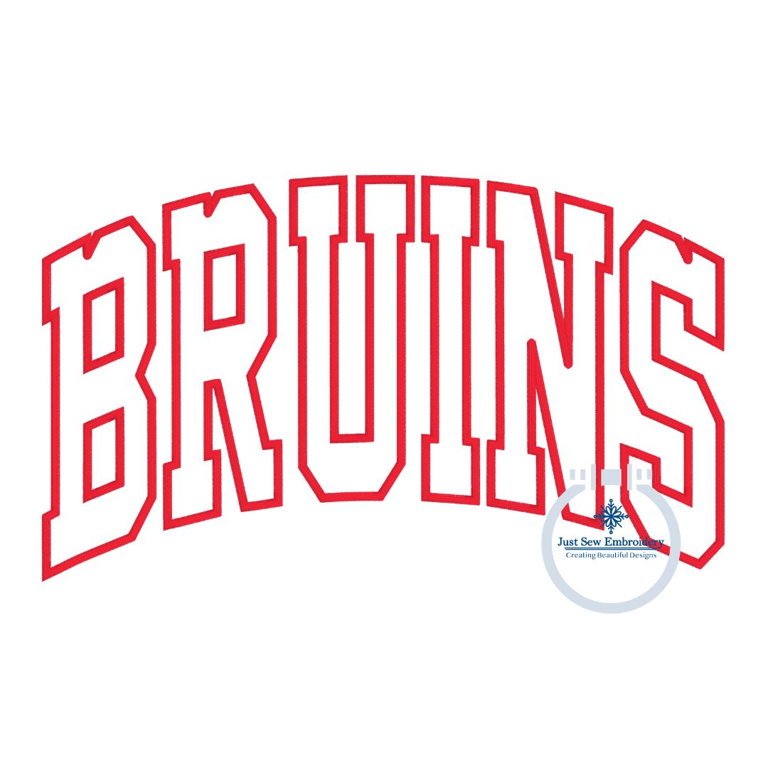 Applique Embroidery BRUINS Arched Satin Stitch Design Machine Embroidery Four Sizes 5x7, 8x8, 6x10, and 8x12 Hoop