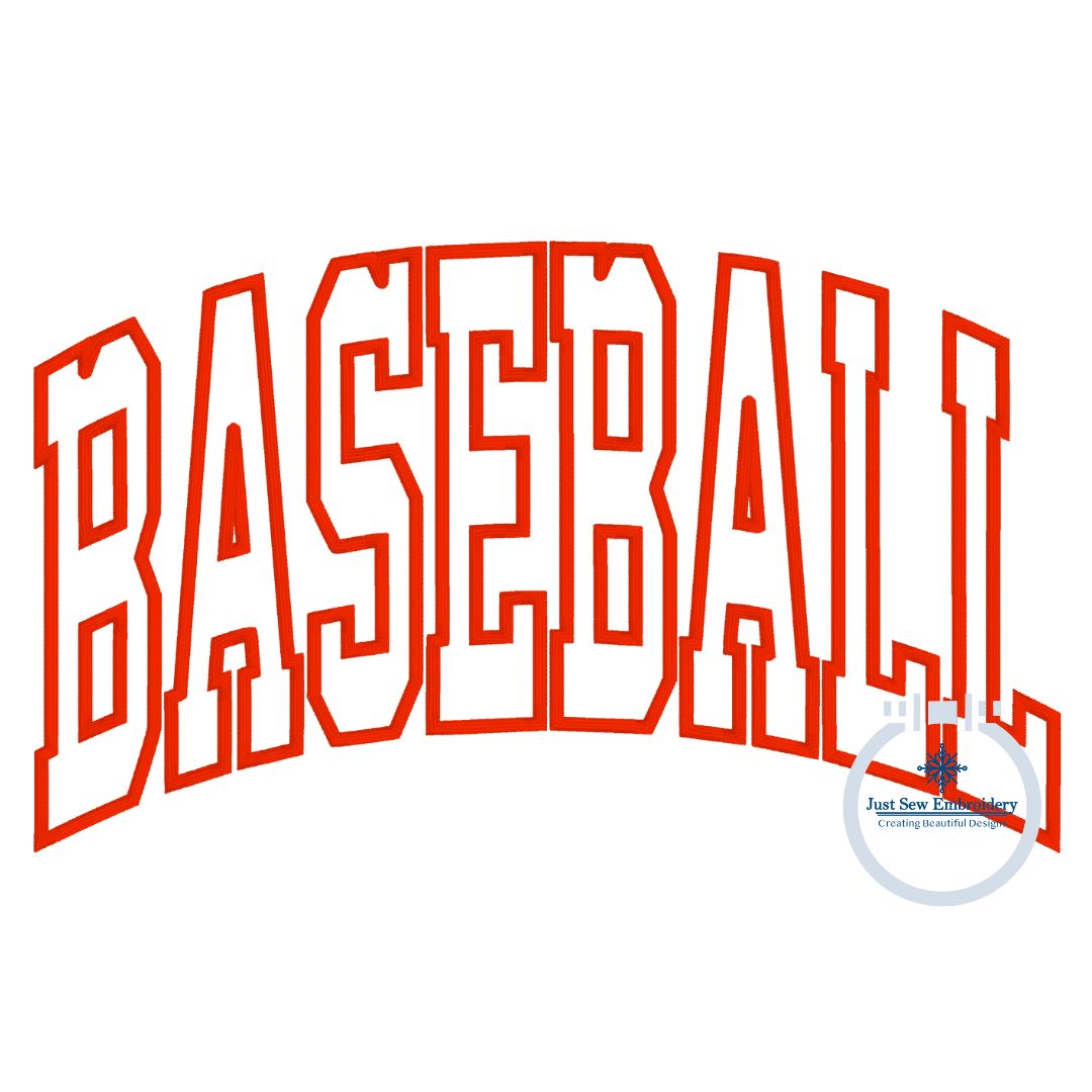 Baseball Arched Satin Applique Machine Embroidery Design Two Sizes 6x10 and 7x12 Hoop