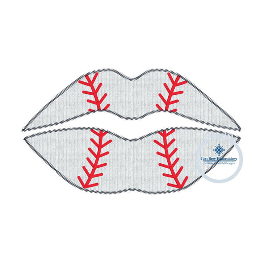 Baseball Lips Applique Embroidery Design Four Sizes 5x7, 6x10, 8x8, and 8x12 Hoops
