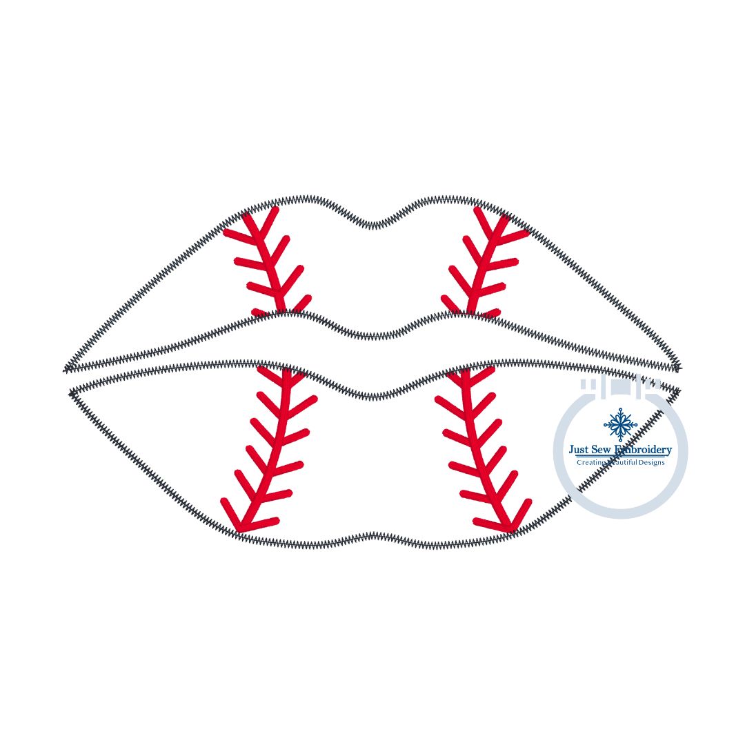 Baseball Lips Applique Embroidery Design Four Sizes 5x7, 6x10, 8x8, and 8x12 Hoops