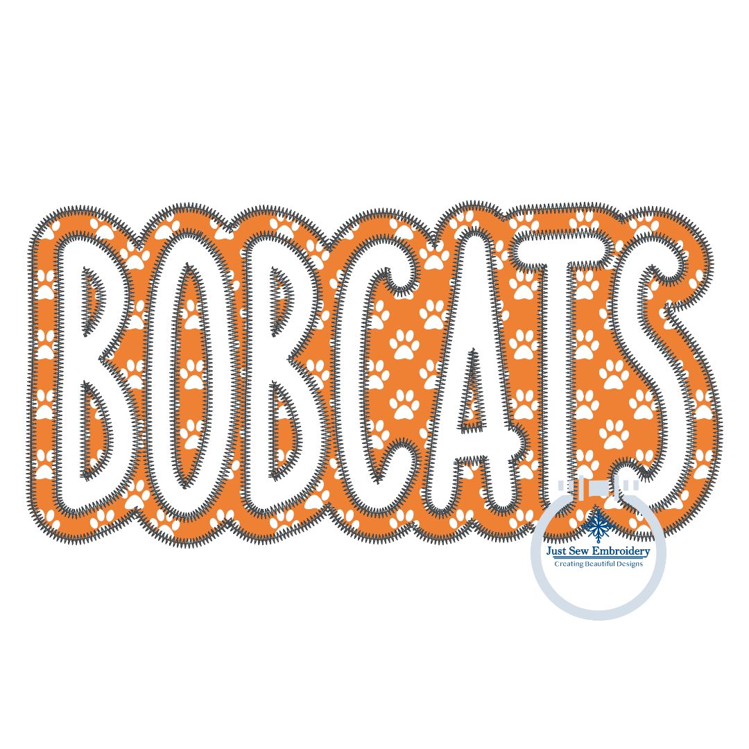 BOBCATS Applique Embroidery Two Layer Design Machine Embroidery Two Color ZigZag Edge Two Sizes 8x12, 6x10 Hoop