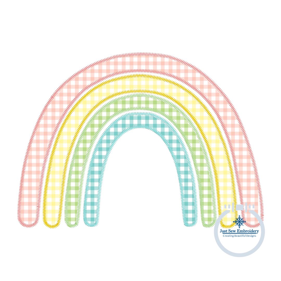 Boho Rainbow Applique Embroidery Zigzag and Raggy Edge Stitch Cute Full Chest Design 8x12 Hoop