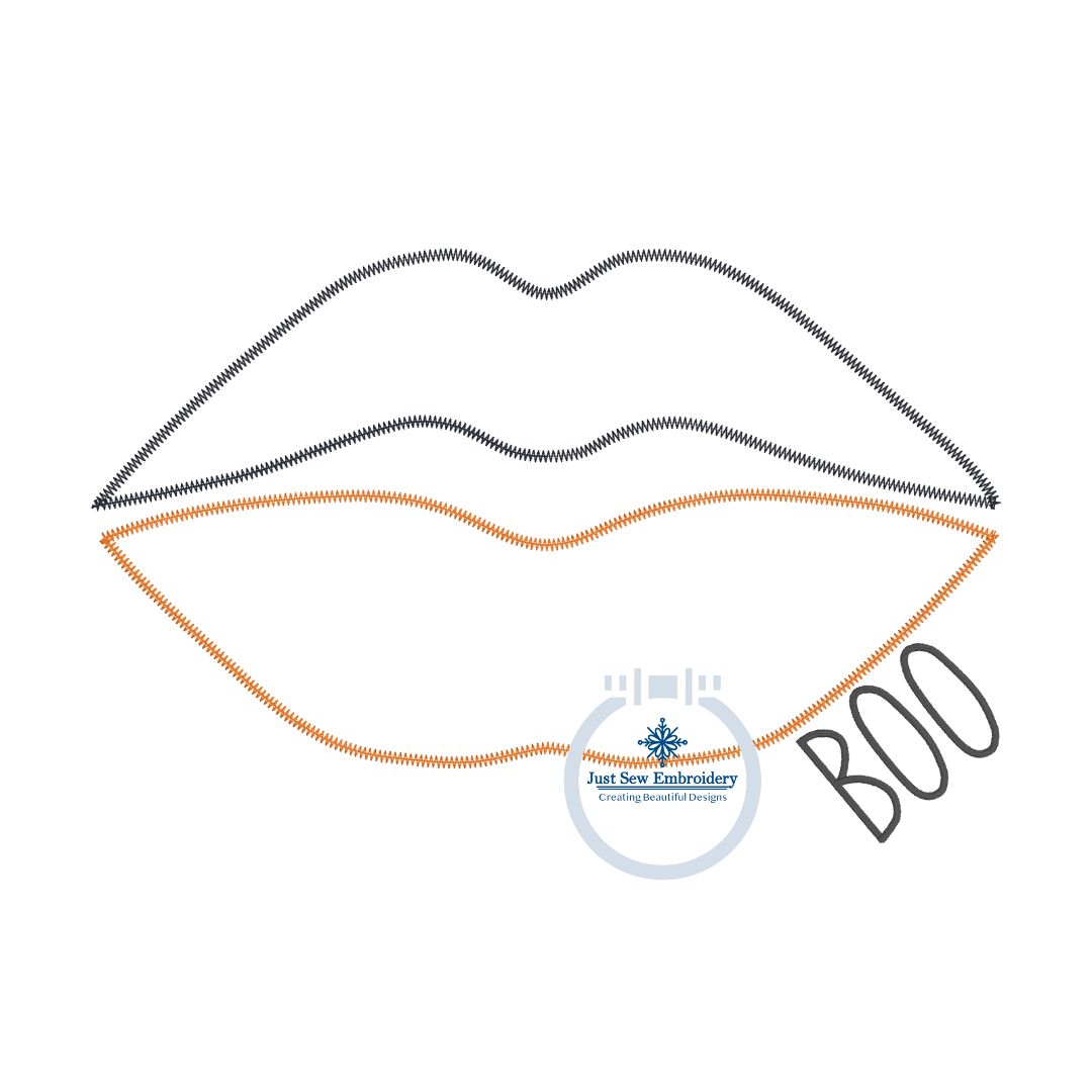 BOO Lips ZZ Applique Embroidery Design Halloween Three Sizes 5x7, 6x10, and 8x12 Hoop