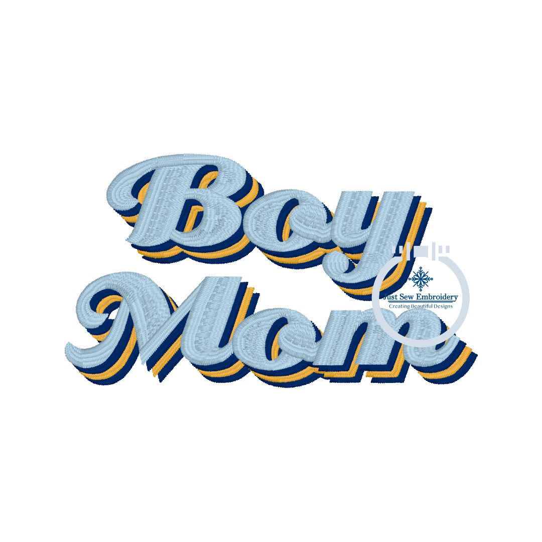 Boy Mom Satin Script Embroidery Design Satin and Split Satin Stitch Shadow Chest 4x4 Hoop