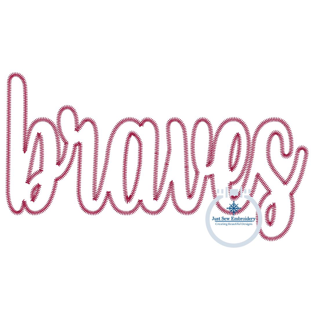 Braves Applique Embroidery Script Design Machine Embroidery ZigZag Edge Four Sizes 5x7, 8x8, 6x10, 7x12 Hoop