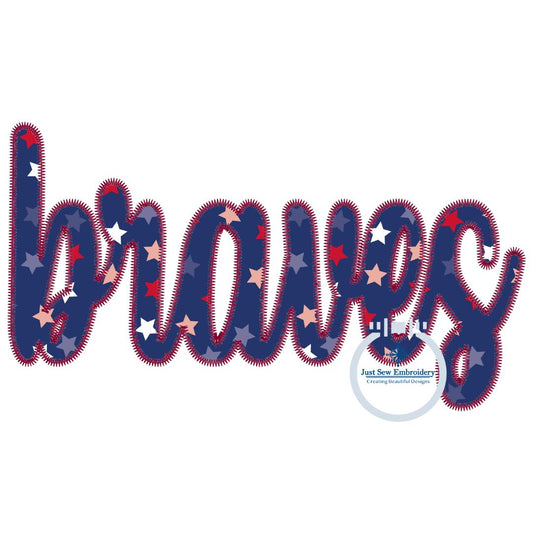 Braves Applique Embroidery Script Design Machine Embroidery ZigZag Edge Four Sizes 5x7, 8x8, 6x10, 7x12 Hoop