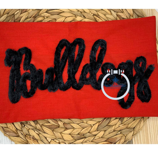 BULLDOGS Script Chenille Yarn Applique Design Machine Embroidery Two Sizes 6x10 and 7x12 Hoop