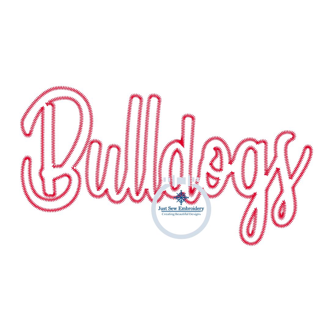 BULLDOGS Script Applique Embroidery Design Machine Embroidery ZigZag Edge Two Sizes 6x10 and 8x12 Hoop