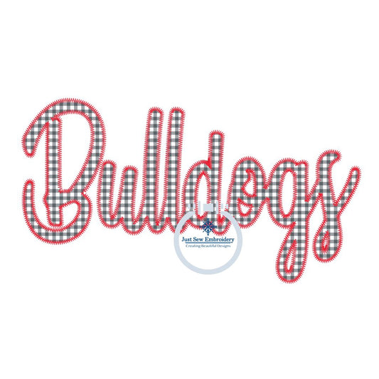 BULLDOGS Script Applique Embroidery Design Machine Embroidery ZigZag Edge Two Sizes 6x10 and 8x12 Hoop