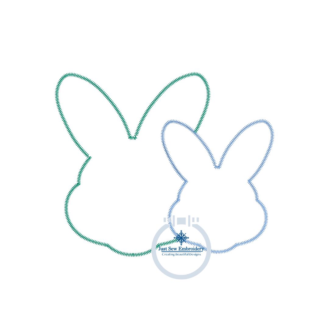 Bunny Head Pair Applique Embroidery Machine Zigzag and Raggy (Bean) Design in Three Sizes 5x7, 6x10, 8x12