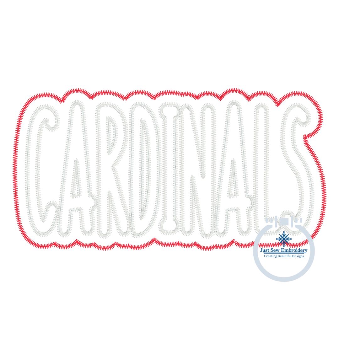 Cardinals Applique Embroidery Two Layer ZigZag Design Machine Embroidery Cardinals Four Sizes 5x7, 8x8, 6x10, and 7x12 Hoop