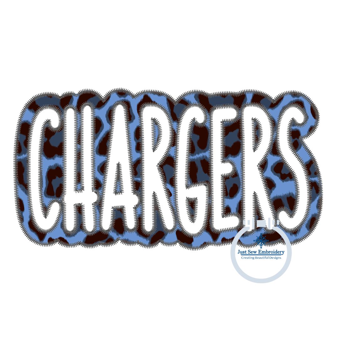 CHARGERS Applique Embroidery Two Layer Design Machine Embroidery Two Color ZigZag Edge Four Sizes 5x7, 6x10, 8x8, 8x12 Hoop