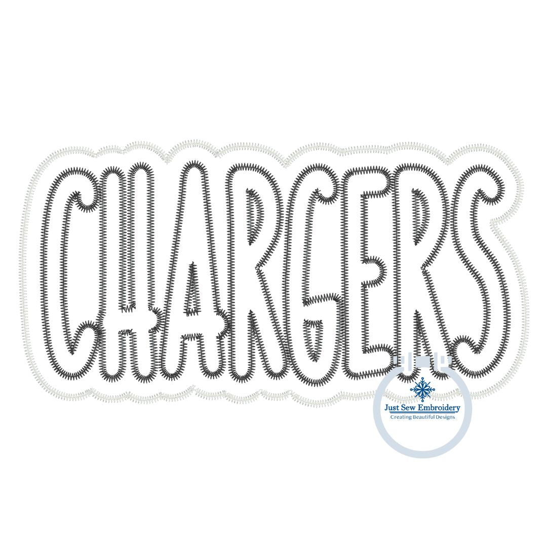 CHARGERS Applique Embroidery Two Layer Design Machine Embroidery Two Color ZigZag Edge Four Sizes 5x7, 6x10, 8x8, 8x12 Hoop