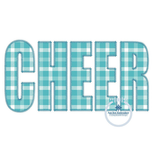 Cheer Block Applique Embroidery Design Zigzag Edge Four Sizes 5x7, 8x8, 6x10, and 8x12 Hoop