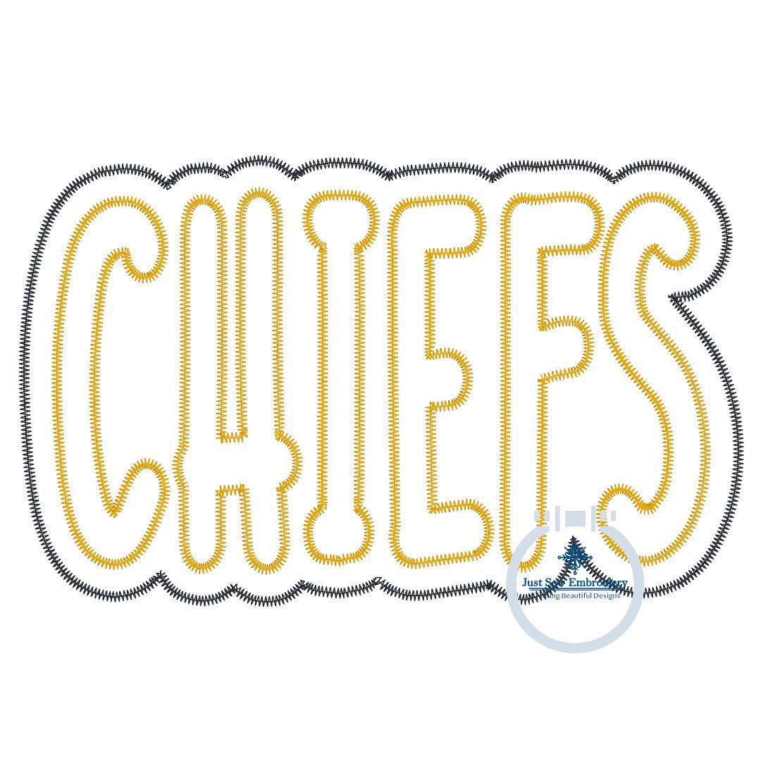 Chiefs Applique Embroidery Two Layer Zigzag Machine Design Four Sizes 5x7, 8x8, 6x10, 8x12 Hoop