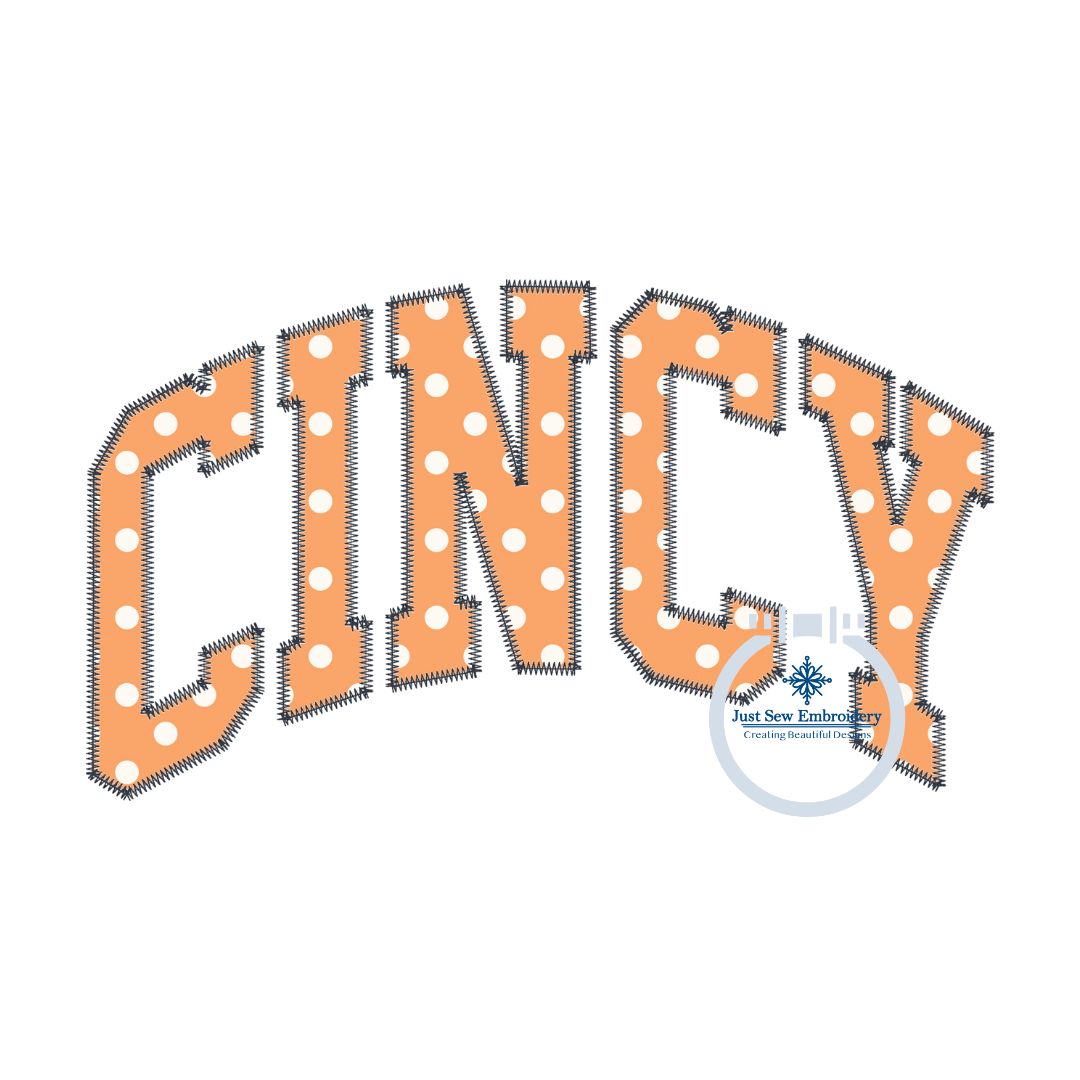 Cincy Cincinnati Applique OH Ohio Zigzag Machine Embroidery Three Sizes 5x7, 6x10, and 8x12 Hoop