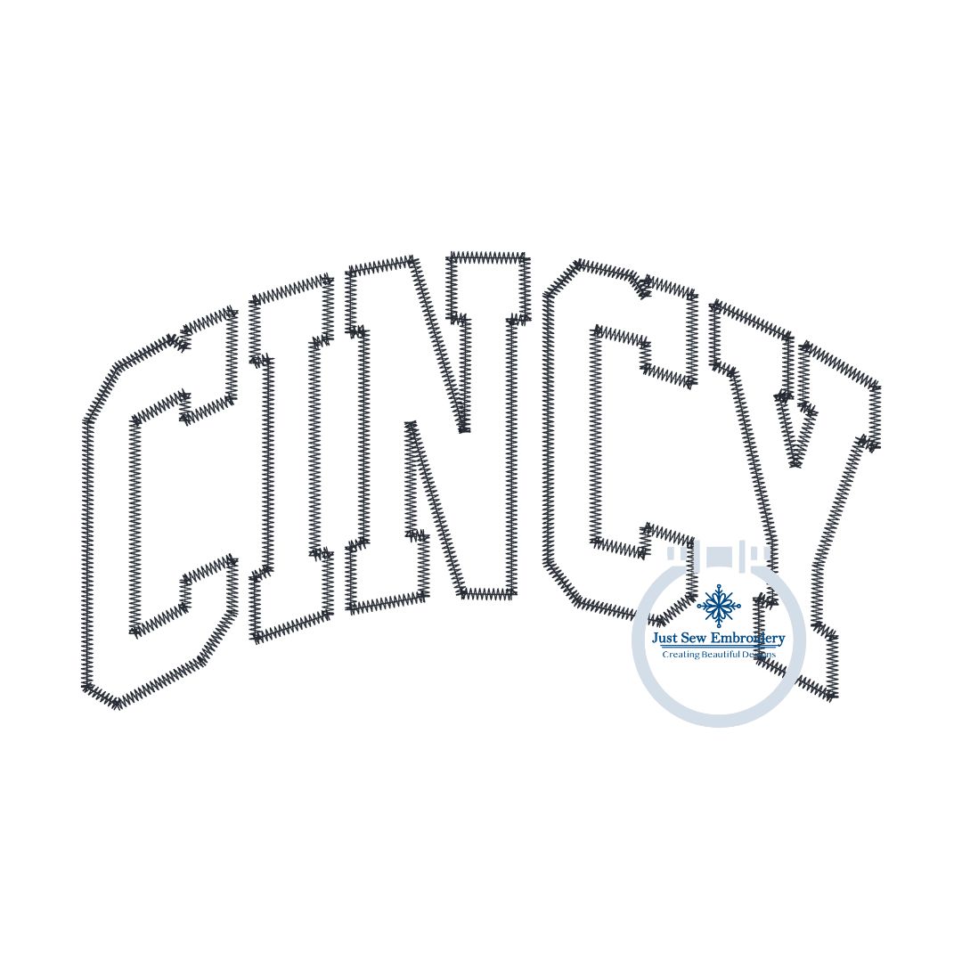 Cincy Cincinnati Applique OH Ohio Zigzag Machine Embroidery Three Sizes 5x7, 6x10, and 8x12 Hoop