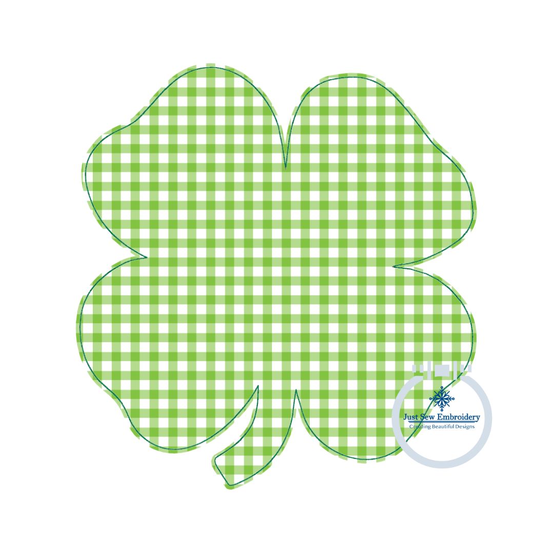 Four Leaf Clover Applique Embroidery Design Four stitches Raggy, Satin, ZigZag St. Patrick's Day St. Paddy Three Sizes 5x7, 6x10, and 8x12 Hoops