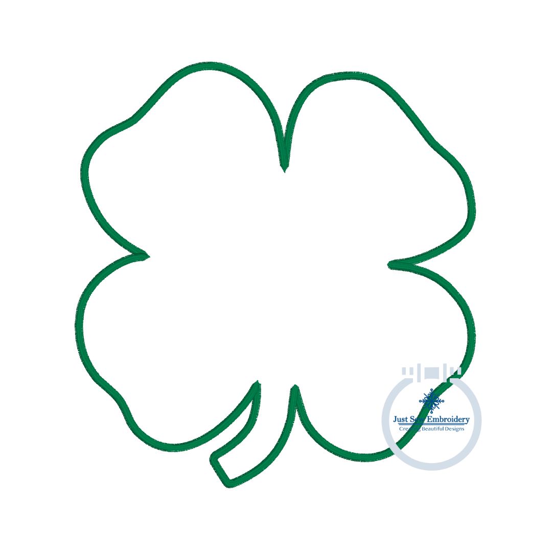 Four Leaf Clover Applique Embroidery Design Four stitches Raggy, Satin, ZigZag St. Patrick's Day St. Paddy Three Sizes 5x7, 6x10, and 8x12 Hoops