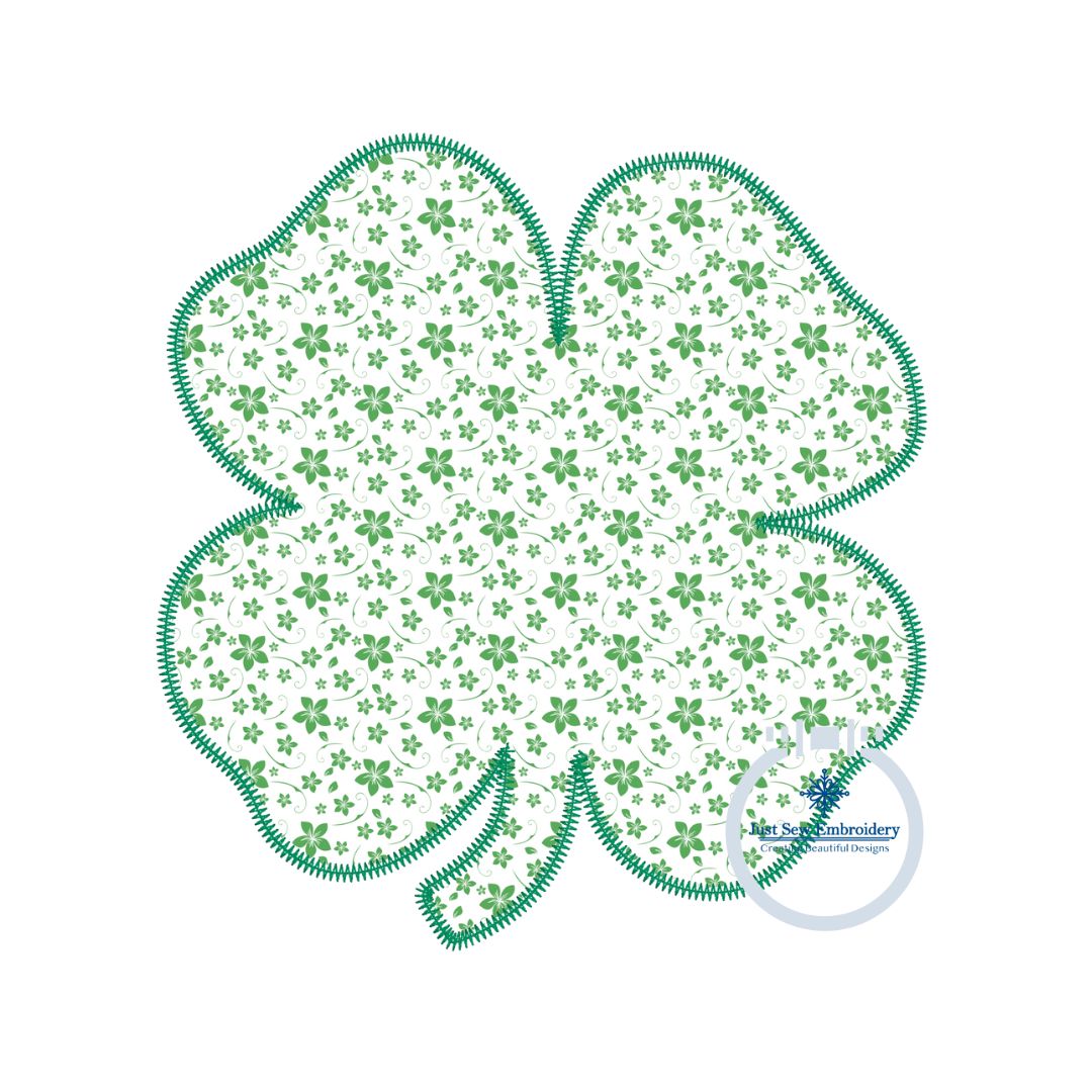 Four Leaf Clover Applique Embroidery Design Four stitches Raggy, Satin, ZigZag St. Patrick's Day St. Paddy Three Sizes 5x7, 6x10, and 8x12 Hoops