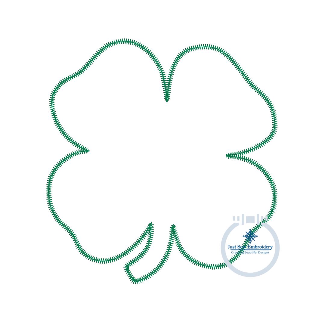 Four Leaf Clover Applique Embroidery Design Four stitches Raggy, Satin, ZigZag St. Patrick's Day St. Paddy Three Sizes 5x7, 6x10, and 8x12 Hoops