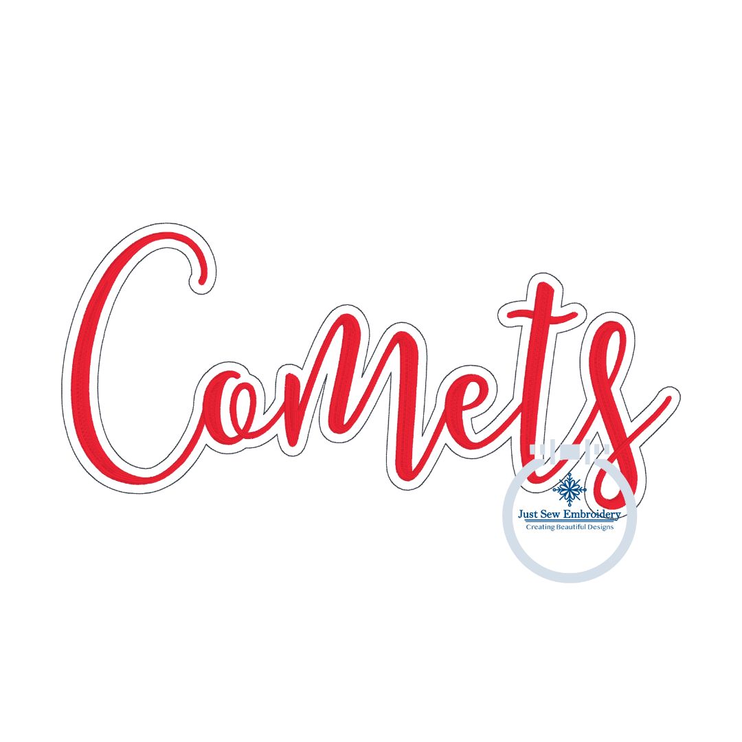 Comets Script Comets Embroidered Script Satin Stitch