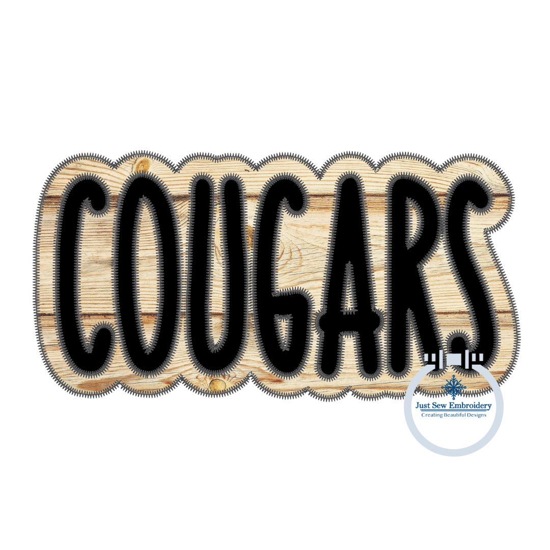 COUGARS Two Layer Applique Embroidery Design Machine Embroidery Two Color ZigZag Edge Four Sizes 5x7, 8x8, 6x10 and 8x12 Hoop