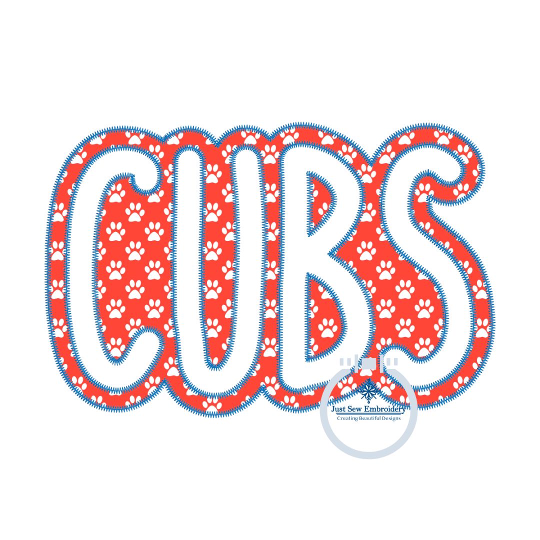 CUBS Two Layer Applique Embroidery Machine Embroidery Two Color ZigZag Edge Four Sizes 5x7, 6x10, 8x8, 8x12 Hoop