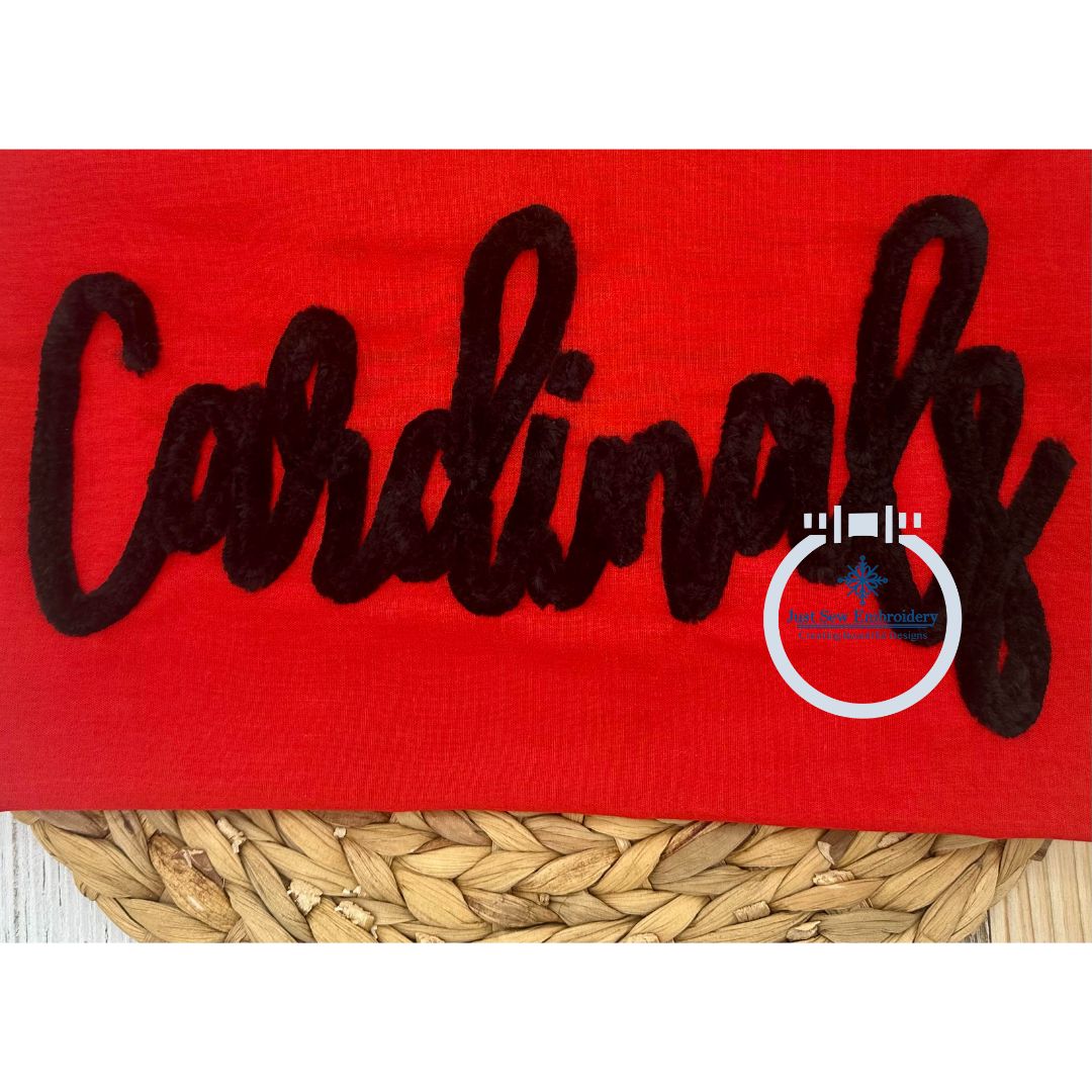 Cardinal Script CARDINALS Script Chenille Yarn Applique Design Machine Embroidery Two