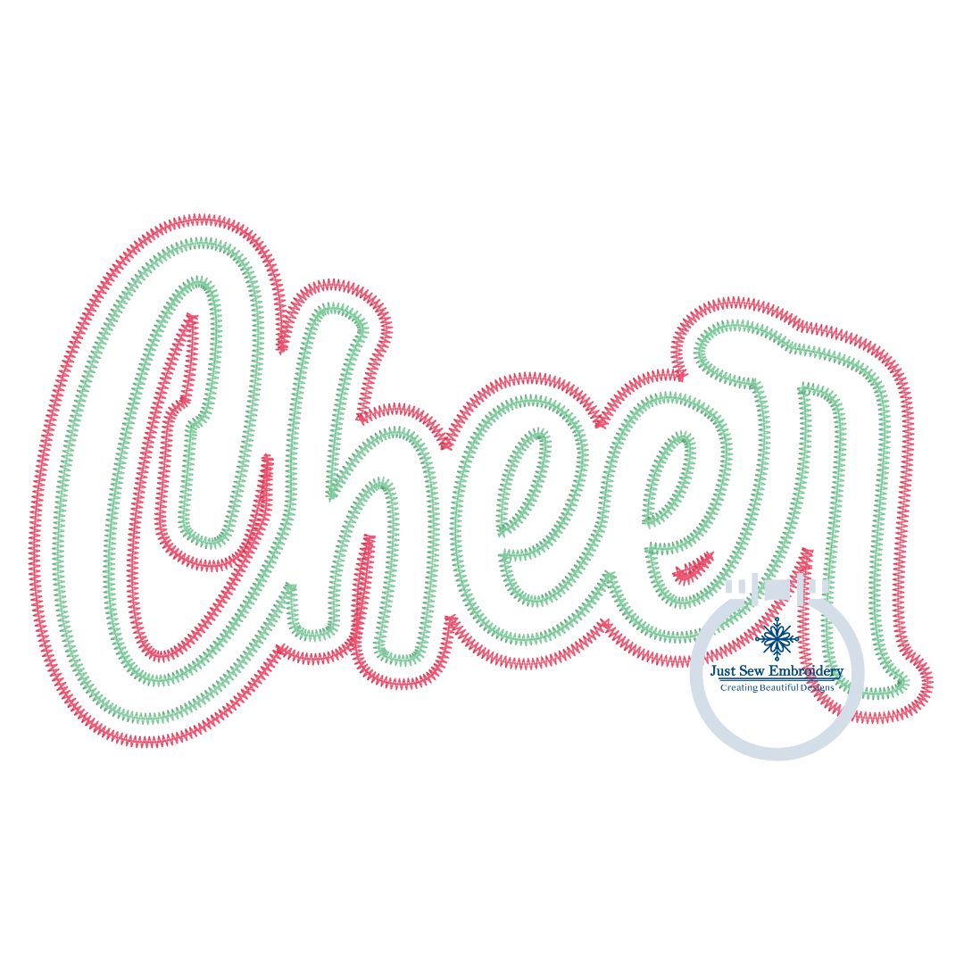 Cheer Double Zigzag Applique Embroidery Design Zigzag Edge Four Sizes 5x7, 8x8, 6x10, and 7x12 Hoop