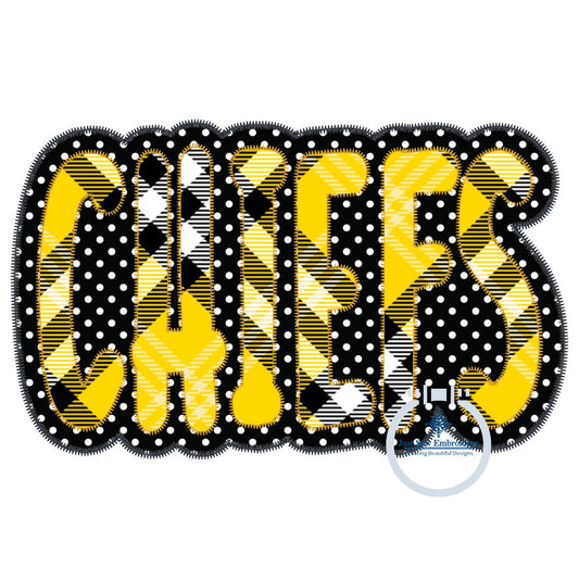 Chiefs Applique Embroidery Two Layer Zigzag Machine Design Four Sizes 5x7, 8x8, 6x10, 8x12 Hoop