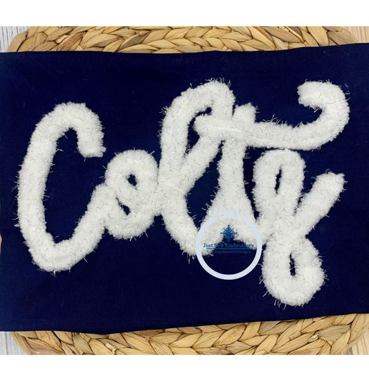 Colts Script Chenille Yarn Applique Embroidery Design Five Sizes 5x7, 8x8, 6x10, 7x12, and 8x12 Hoop