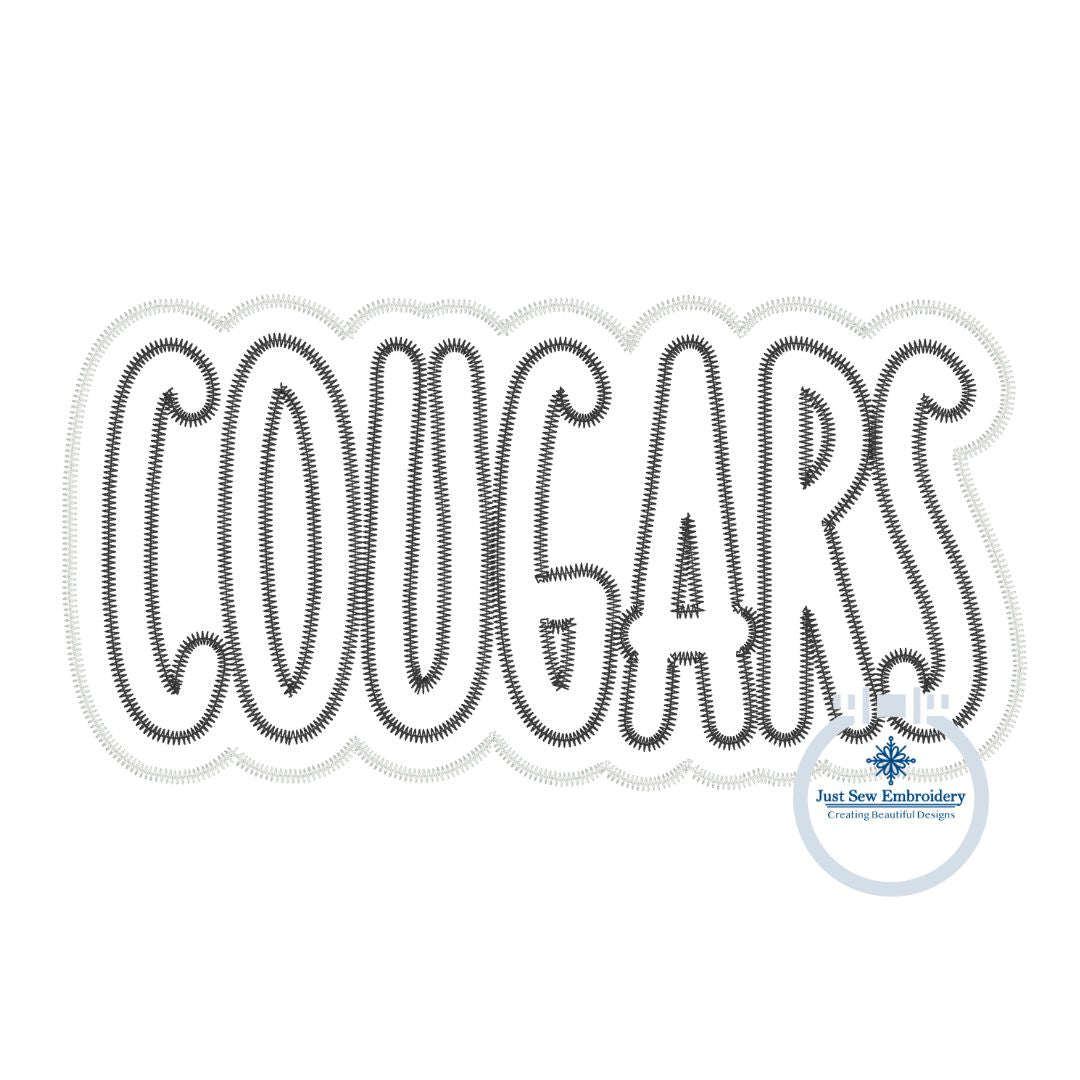 COUGARS Two Layer Applique Embroidery Design Machine Embroidery Two Color ZigZag Edge Four Sizes 5x7, 8x8, 6x10 and 8x12 Hoop