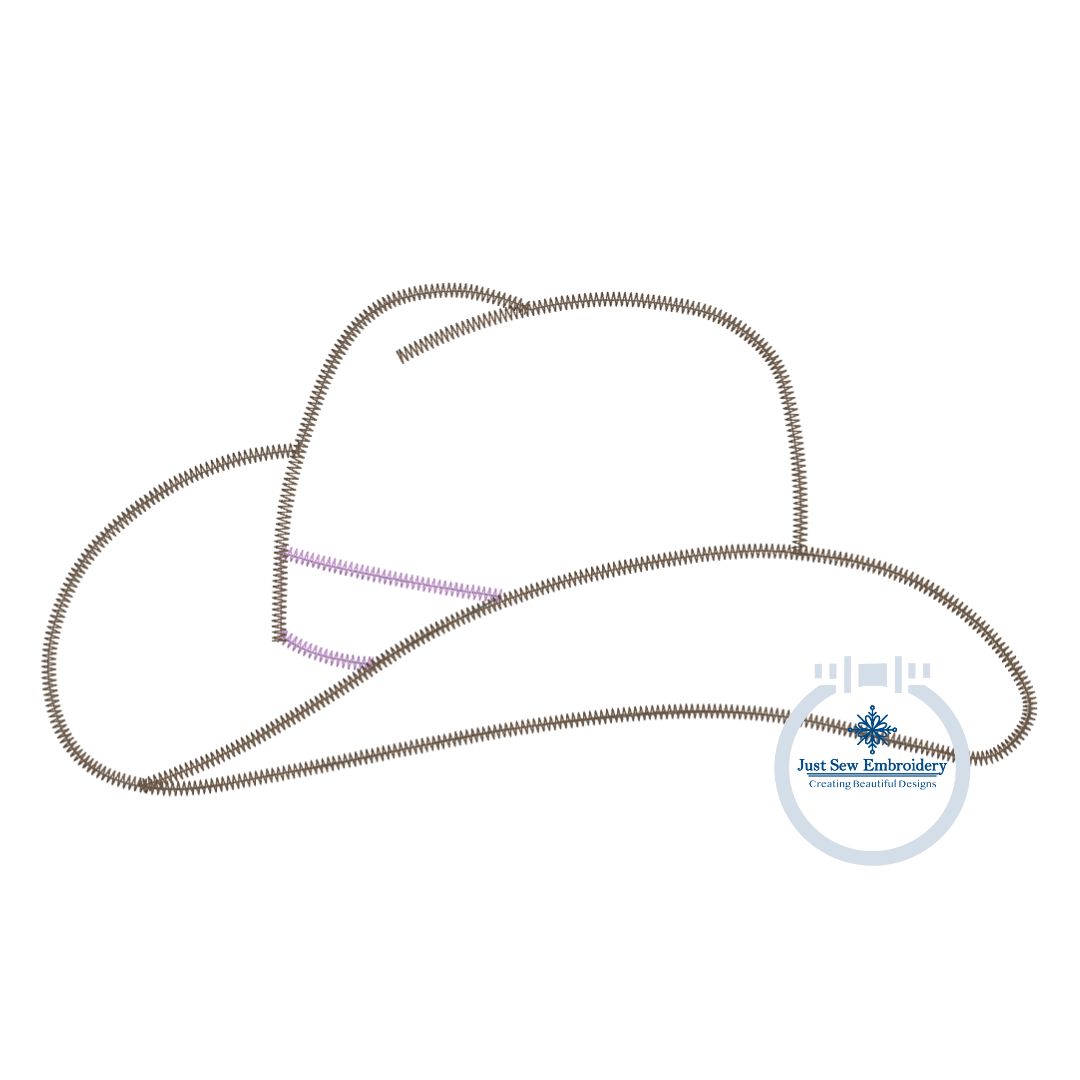Cowboy Hat Applique Embroidery with Zigzag Edge Stitch in Three Sizes 5x7, 6x10, and 8x12 Hoop