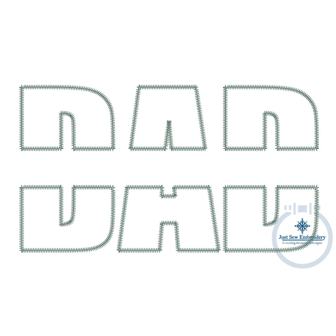 Dad Applique Zigzag Embroidery Split Design Father's Day Gift Four Sizes 4x4, 5x7, 6x10, and 8x12 Hoop