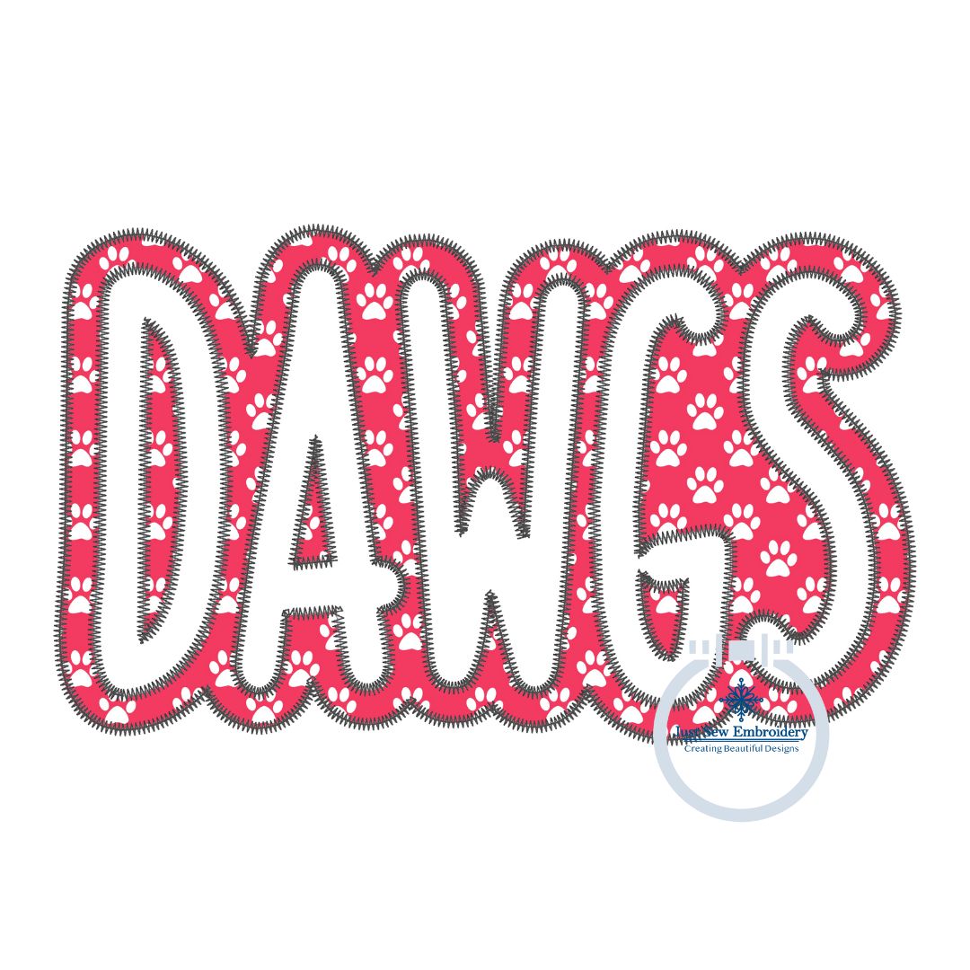 Applique Embroidery DAWGS Two Layer Zigzag Stitch Design Machine Embroidery Four Sizes 5x7, 8x8, 6x10, 8x12 Hoop