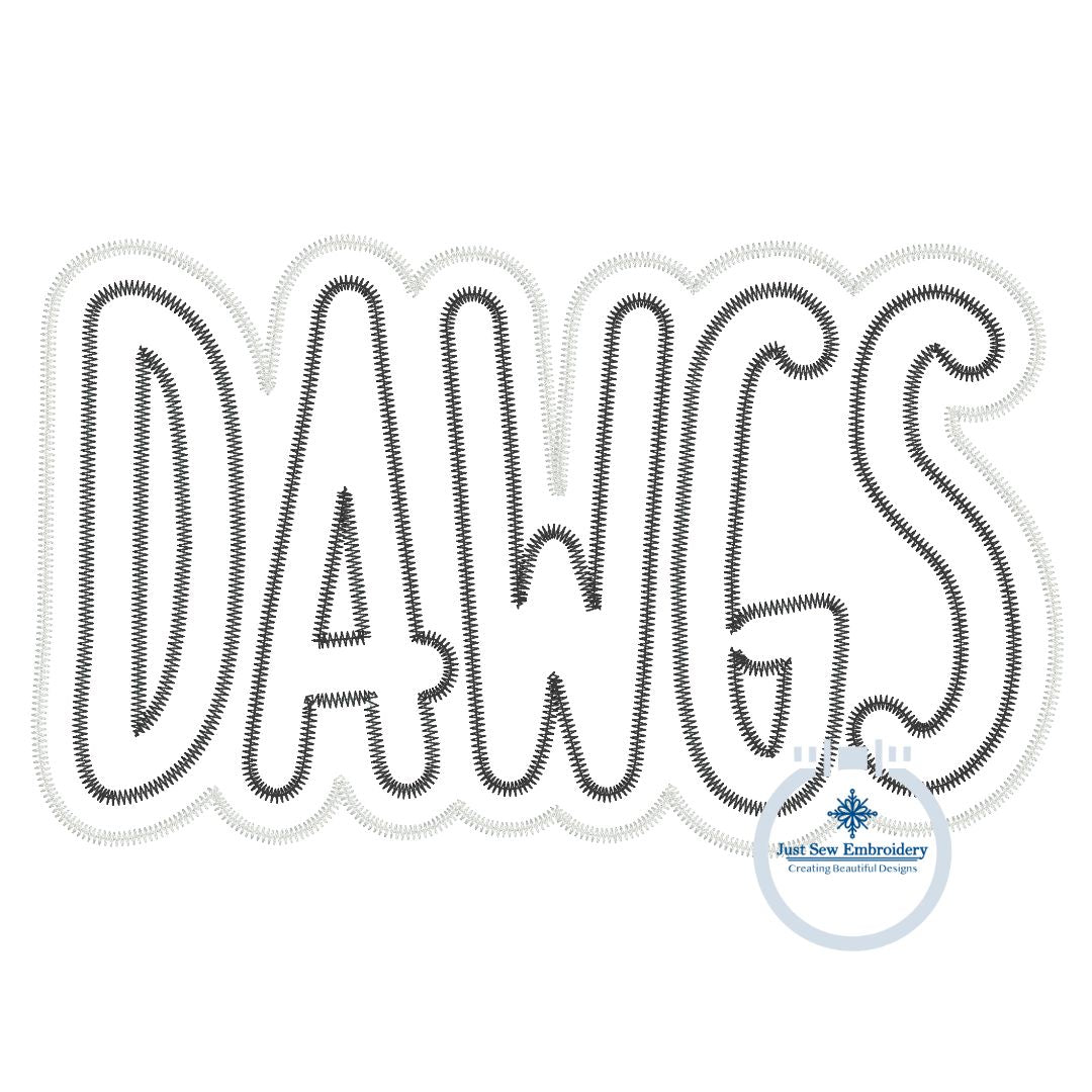 DAWGS Two Layer Applique Embroidery Stitch Design Machine Embroidery Four Sizes 5x7, 8x8, 6x10, 8x12 Hoop