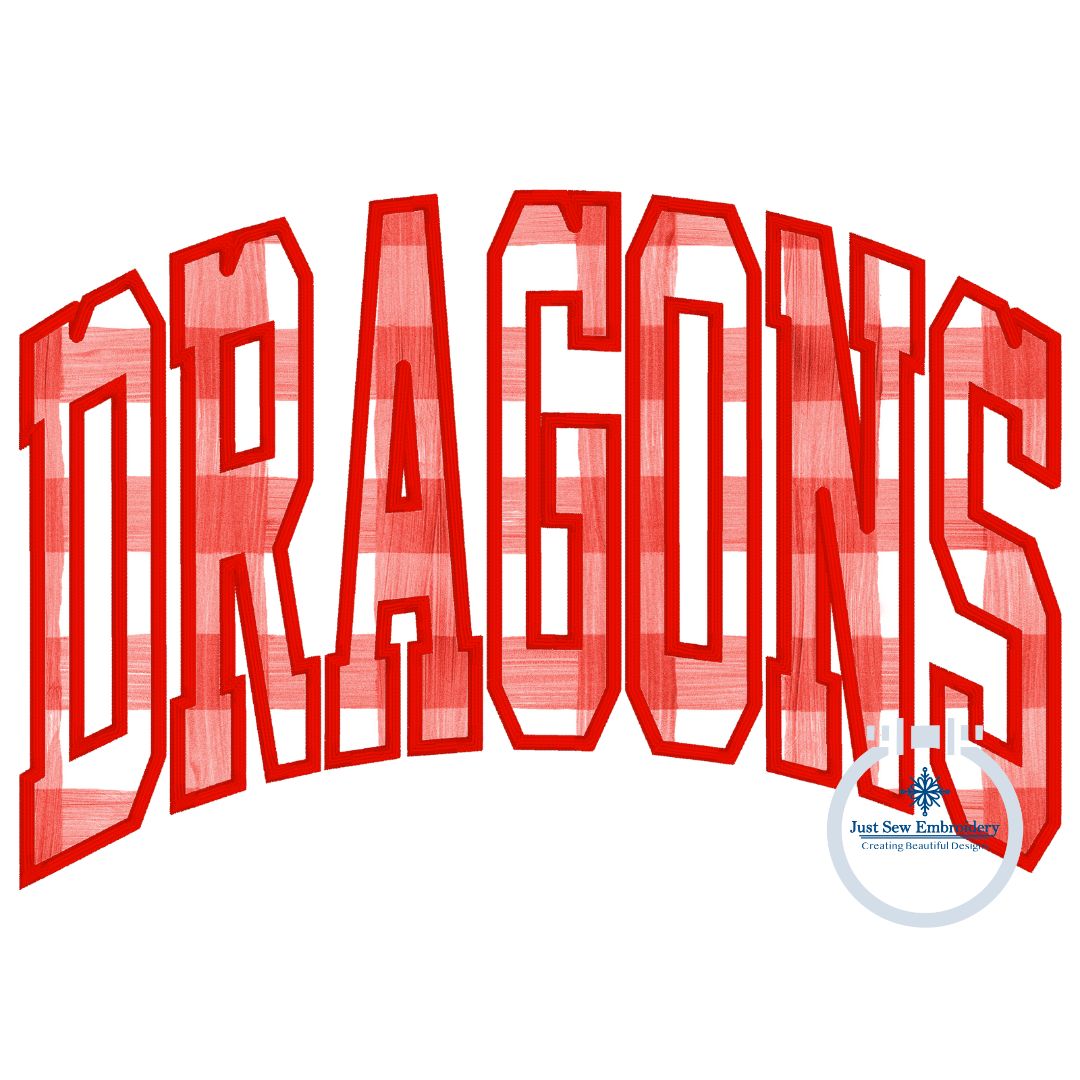 DRAGONS Arched Applique Embroidery Satin Stitch Design Machine Embroidery Three Sizes 6x10, 7x12, and 8x12 Hoop