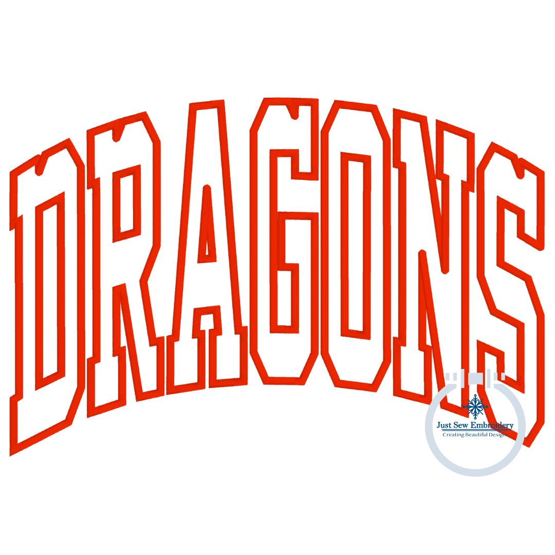 DRAGONS Arched Applique Embroidery Satin Stitch Design Machine Embroidery Three Sizes 6x10, 7x12, and 8x12 Hoop