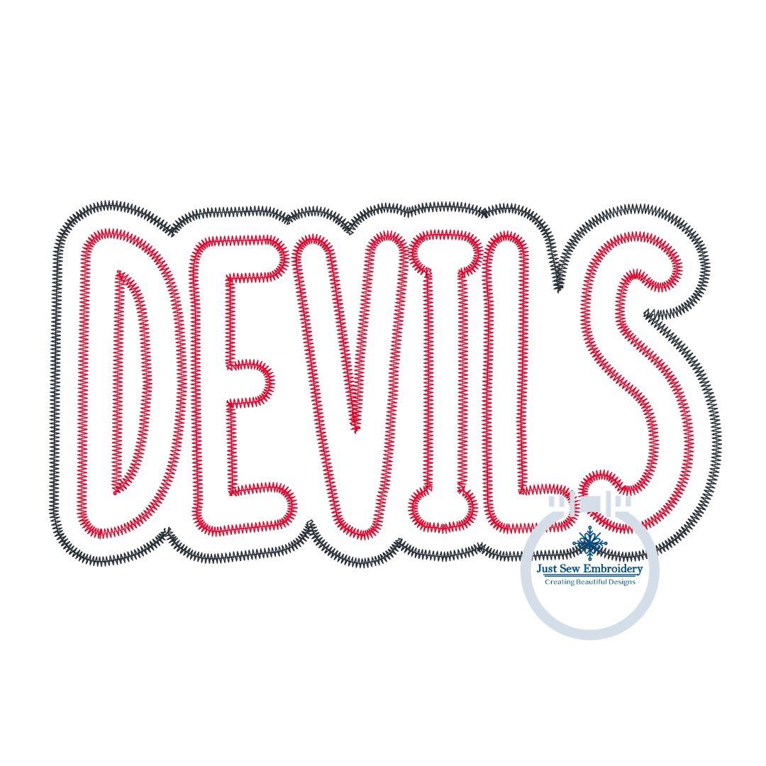 DEVILS Applique Embroidery Two Layer Design Machine Embroidery Two Color ZigZag Edge 8x12 Hoop